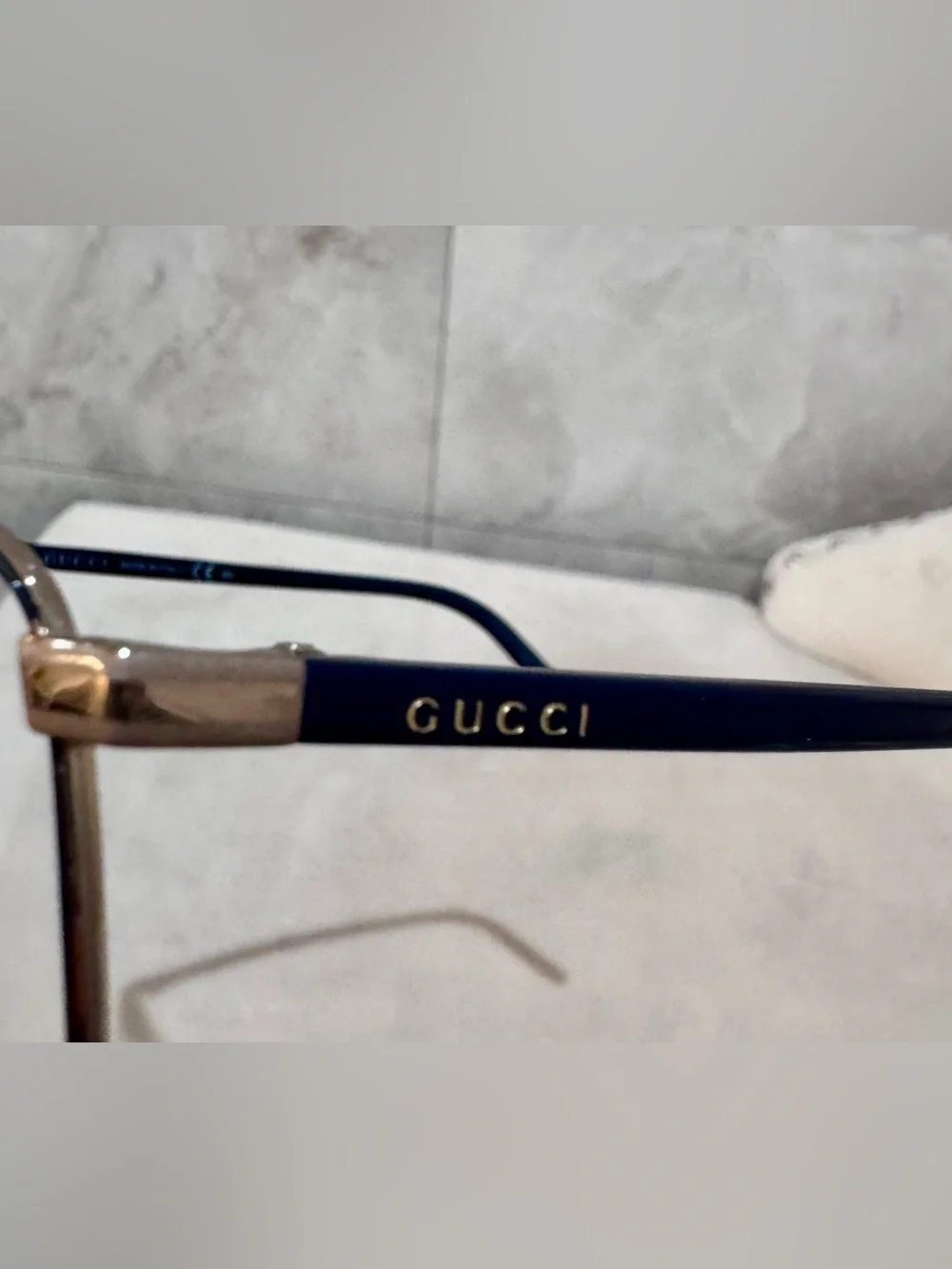 Gucci GG4218 Aviator Eyeglasses Frames Navy Gold Stainless Steel Made Italy